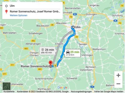 Anfahrt von Ulm zu Romer Sonennschutz