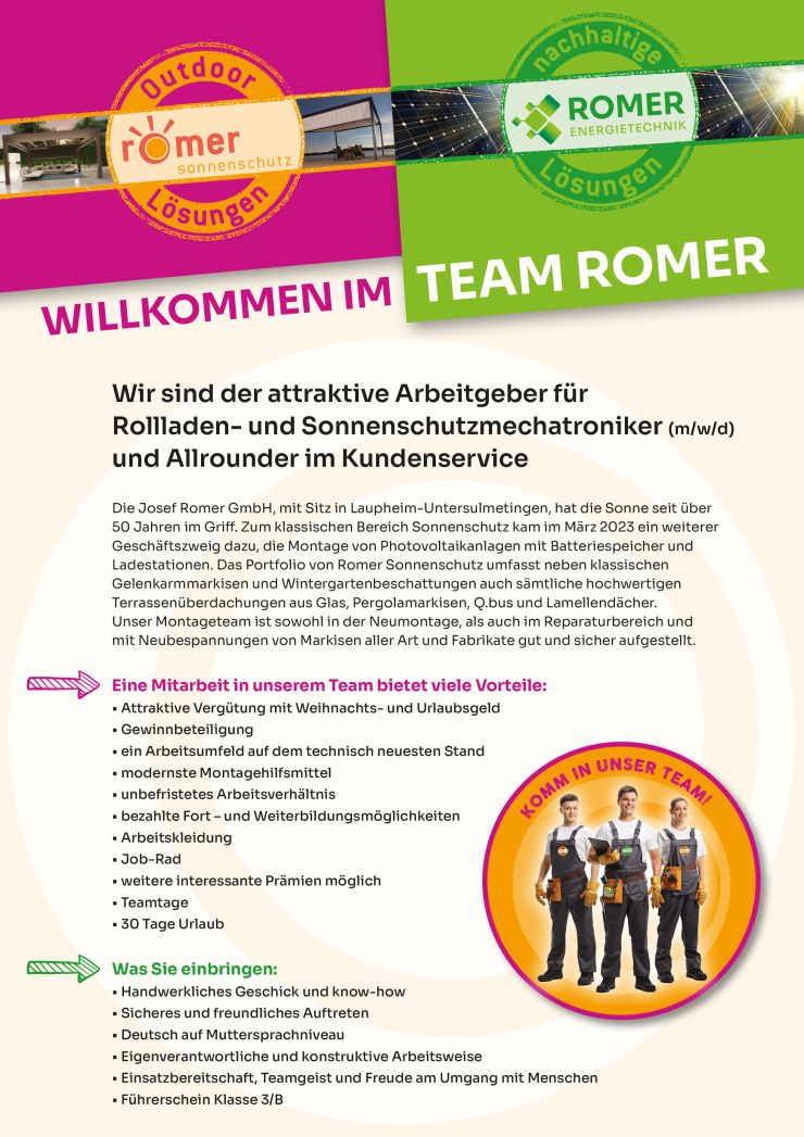 Rollladen- und Sonnenschutzmechatroniker (m/w/d) und Allrounder im Kundenservice